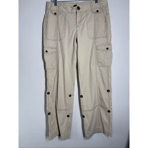 Express Vintage Cotton Cargo Pants Low Rise Embellished Straight Leg Cream Sz 10